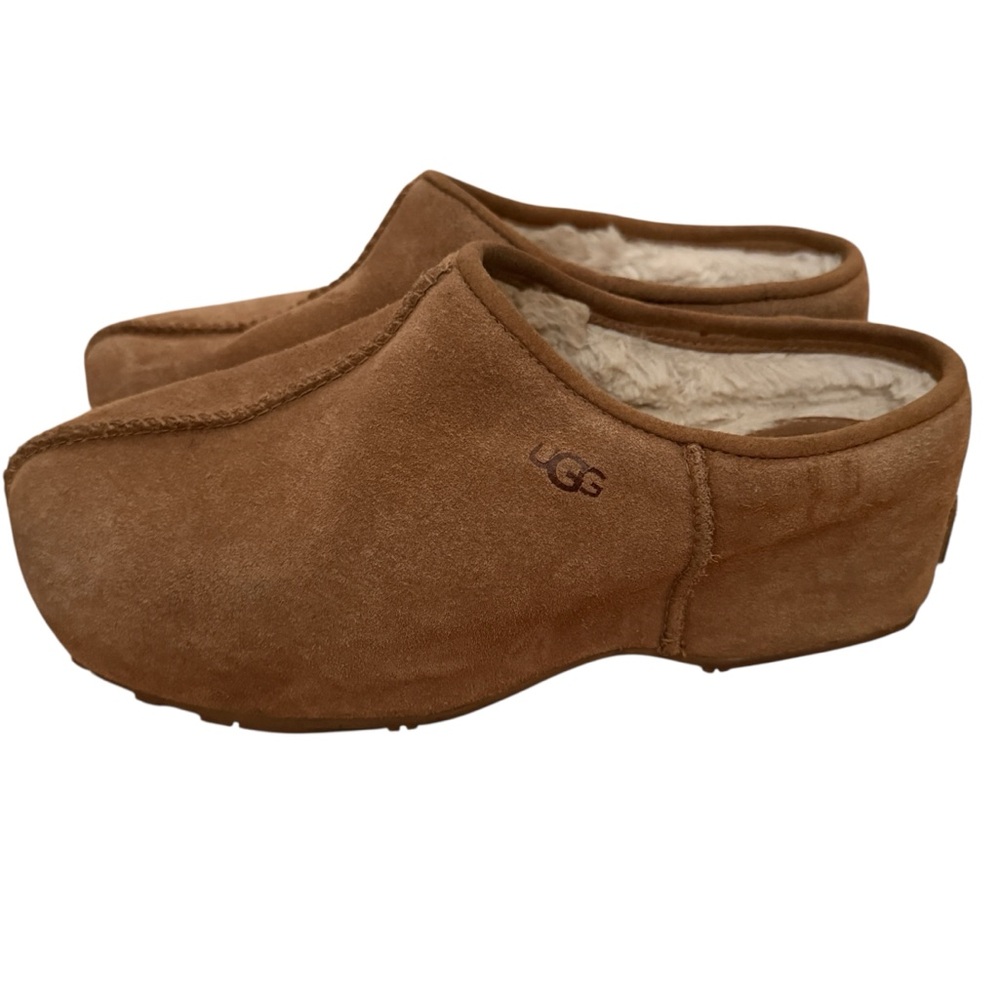 Ugg Cottage Clog Suede Upper Wool Blend Tan Slip On Cozy Shoes Woman's Size 8